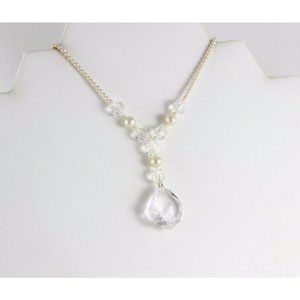 Sterling Silver Seed Pearl and Crystal Necklace 15 inch Chain Antique Victorian